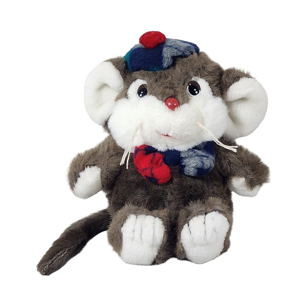 Vintage Target Dayton Hudson Mouse Plush Plaid Hat Scarf Brown White 9.5 inch
